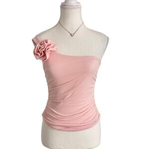 Moa Moa Size Small Baby Pink Floral Detail One Shoulder Body Fitted Tank
